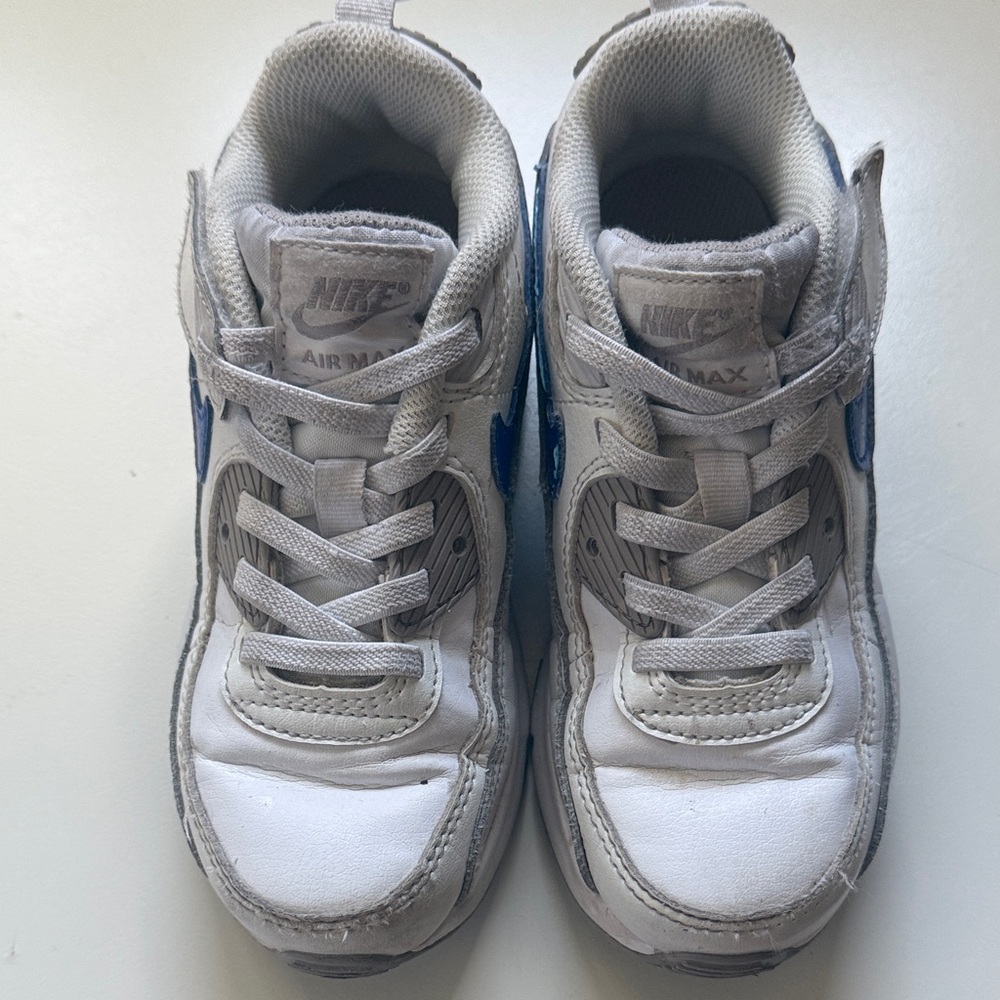 Nike Kids Sneakers Size 12C White Blue Swoosh Velcro Toddler Shoes - Picture 4 of 10